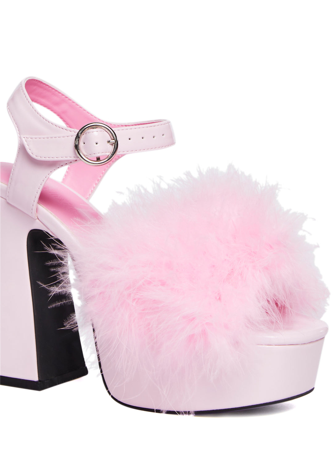 Sugar Thrillz Pink Marabou Fluff High Heel Platforms - Image 2