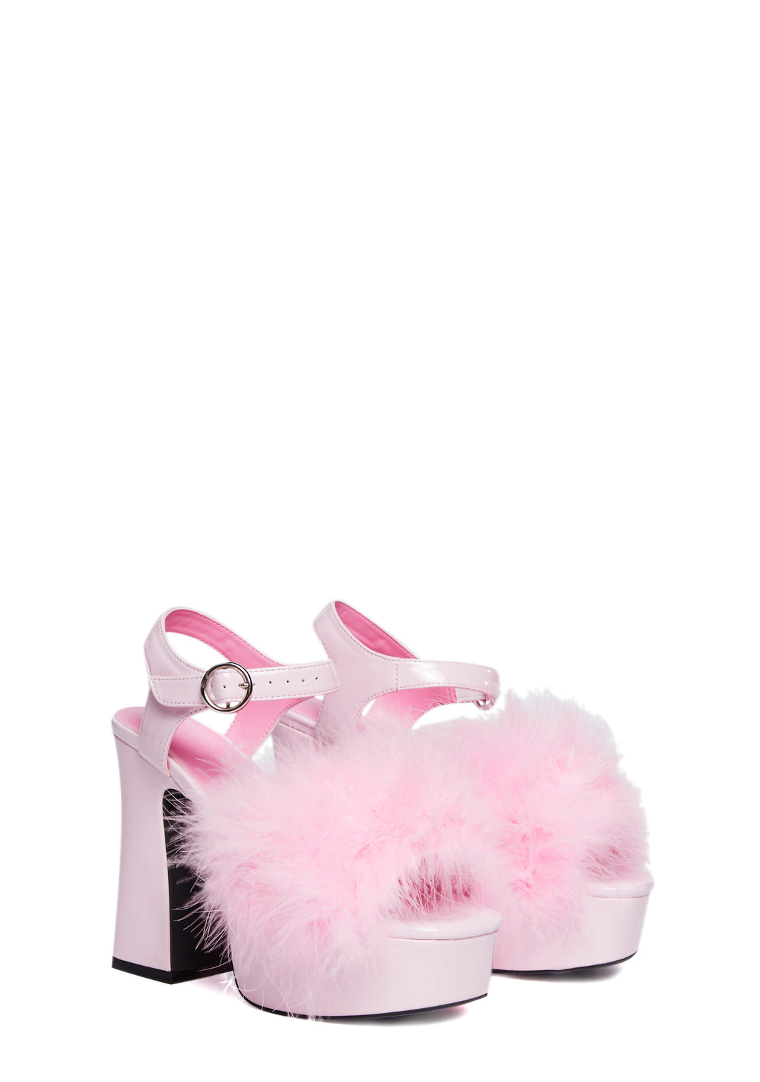 Sugar Thrillz Pink Marabou Fluff High Heel Platforms - Image 3