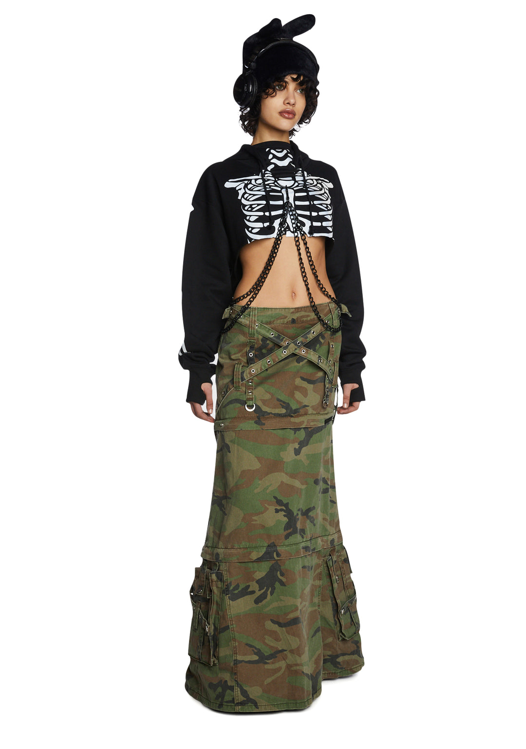 Trickz N Treatz Reflective Skeleton Print Chain Hoodie - Black - Image 5