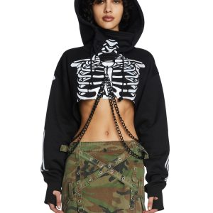 Trickz N Treatz Reflective Skeleton Print Chain Hoodie - Black