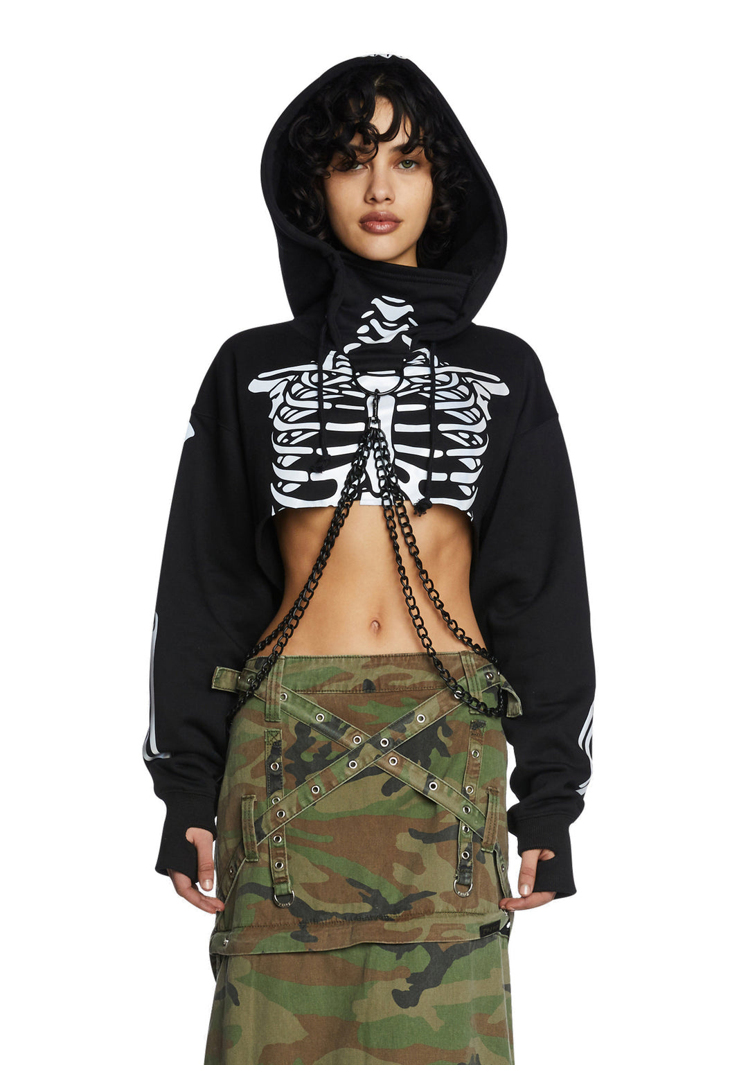 Trickz N Treatz Reflective Skeleton Print Chain Hoodie - Black
