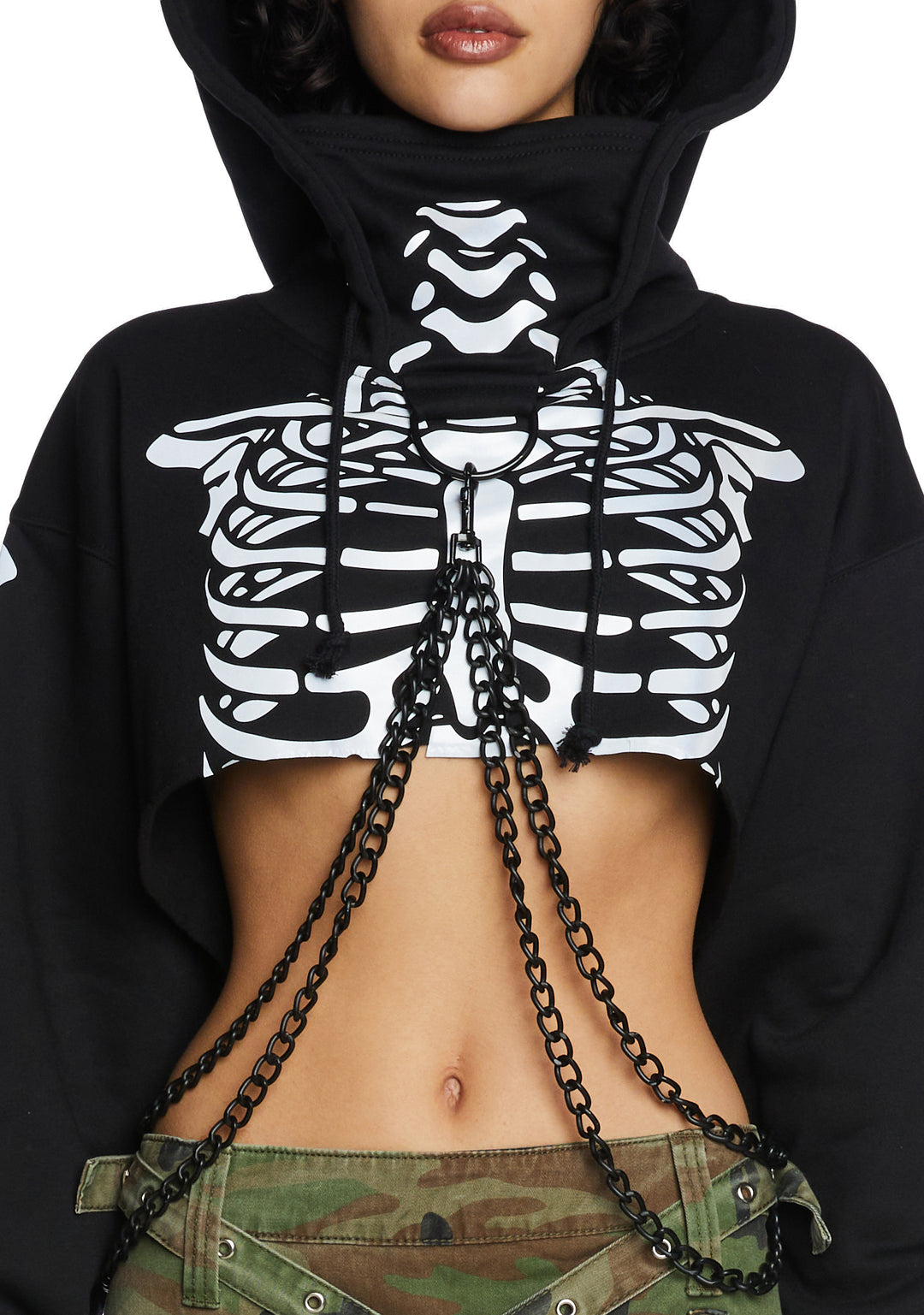 Trickz N Treatz Reflective Skeleton Print Chain Hoodie - Black - Image 6