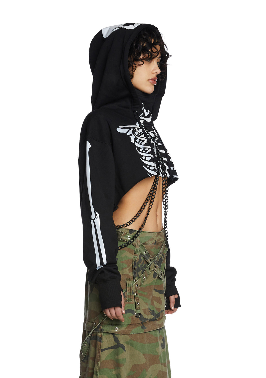 Trickz N Treatz Reflective Skeleton Print Chain Hoodie - Black - Image 3