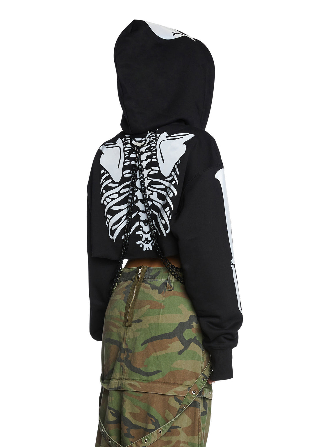 Trickz N Treatz Reflective Skeleton Print Chain Hoodie - Black - Image 4