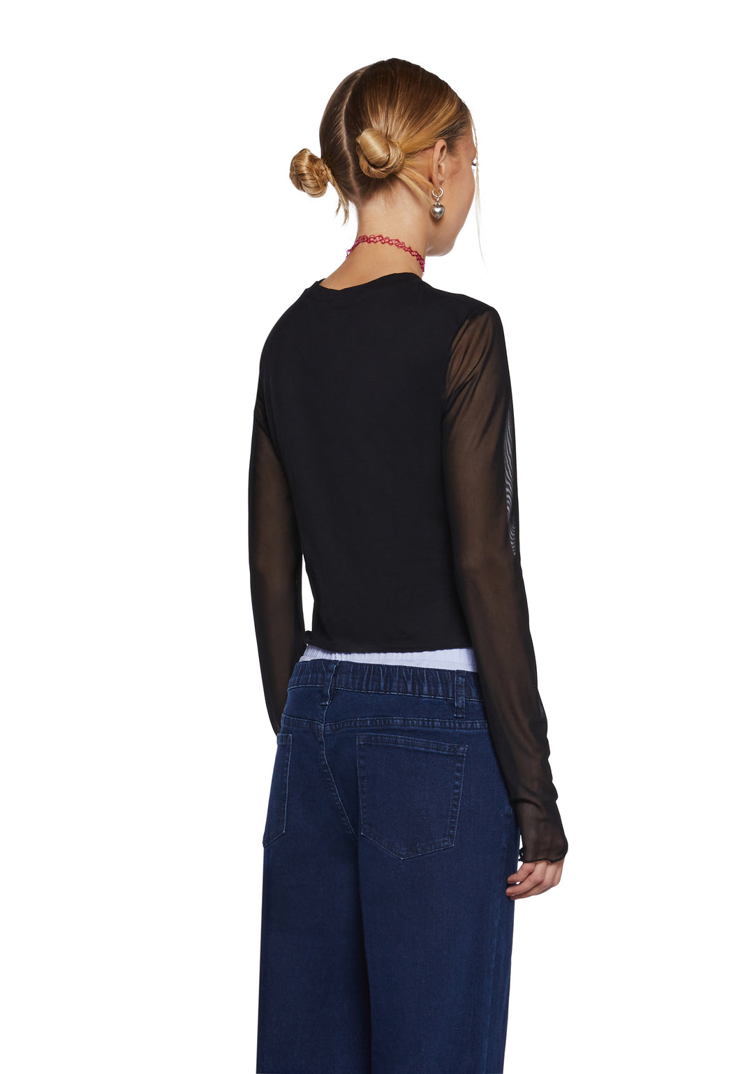 Delia's Mesh Teddy Bear Graphic Long Sleeve Black - Image 4