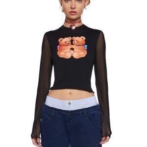Delia's Mesh Teddy Bear Graphic Long Sleeve Black