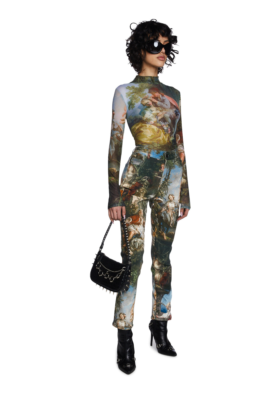 Current Mood Painting Print Mesh Long Sleeve Top - Image 2