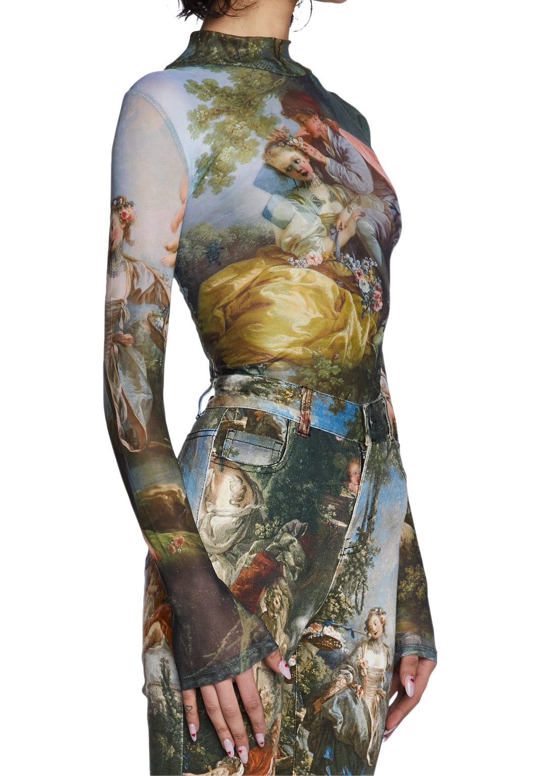 Current Mood Painting Print Mesh Long Sleeve Top - Image 4