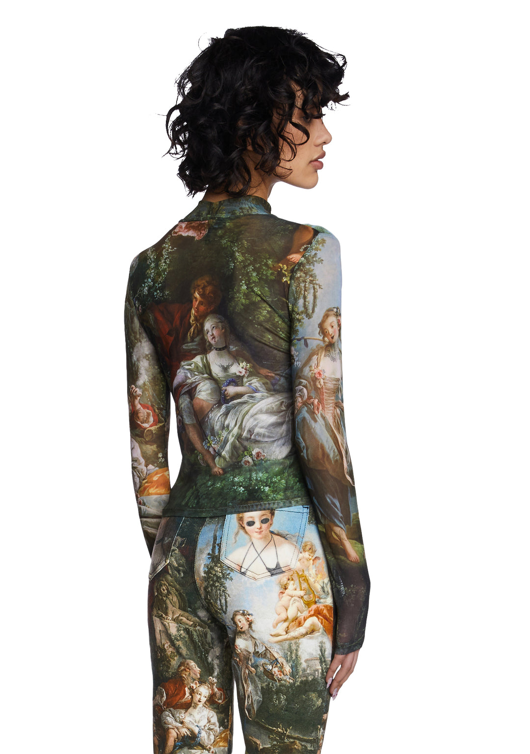 Current Mood Painting Print Mesh Long Sleeve Top - Image 5