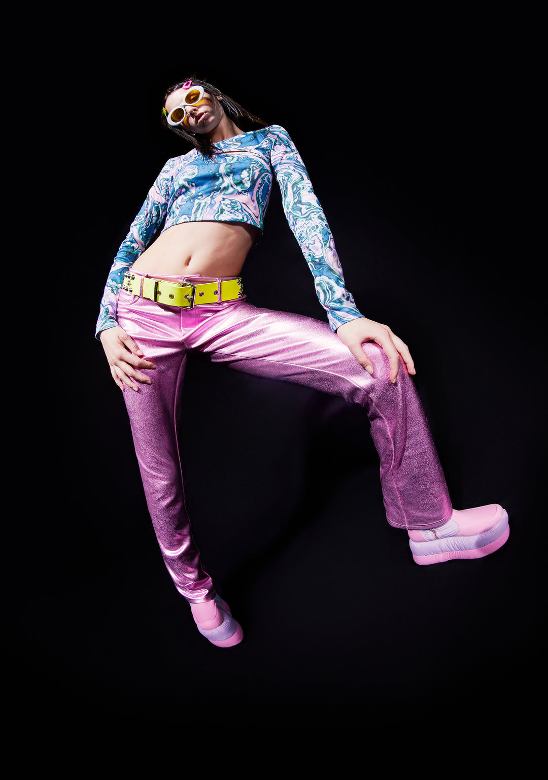 Delia's Pink Metallic Flared Pants - Image 6