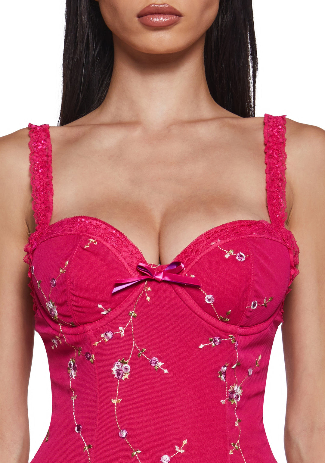 Sugar Thrillz Embroidered Floral Mesh Slip Dress - Black - Image 5