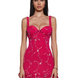 Sugar Thrillz Embroidered Floral Mesh Slip Dress - Black