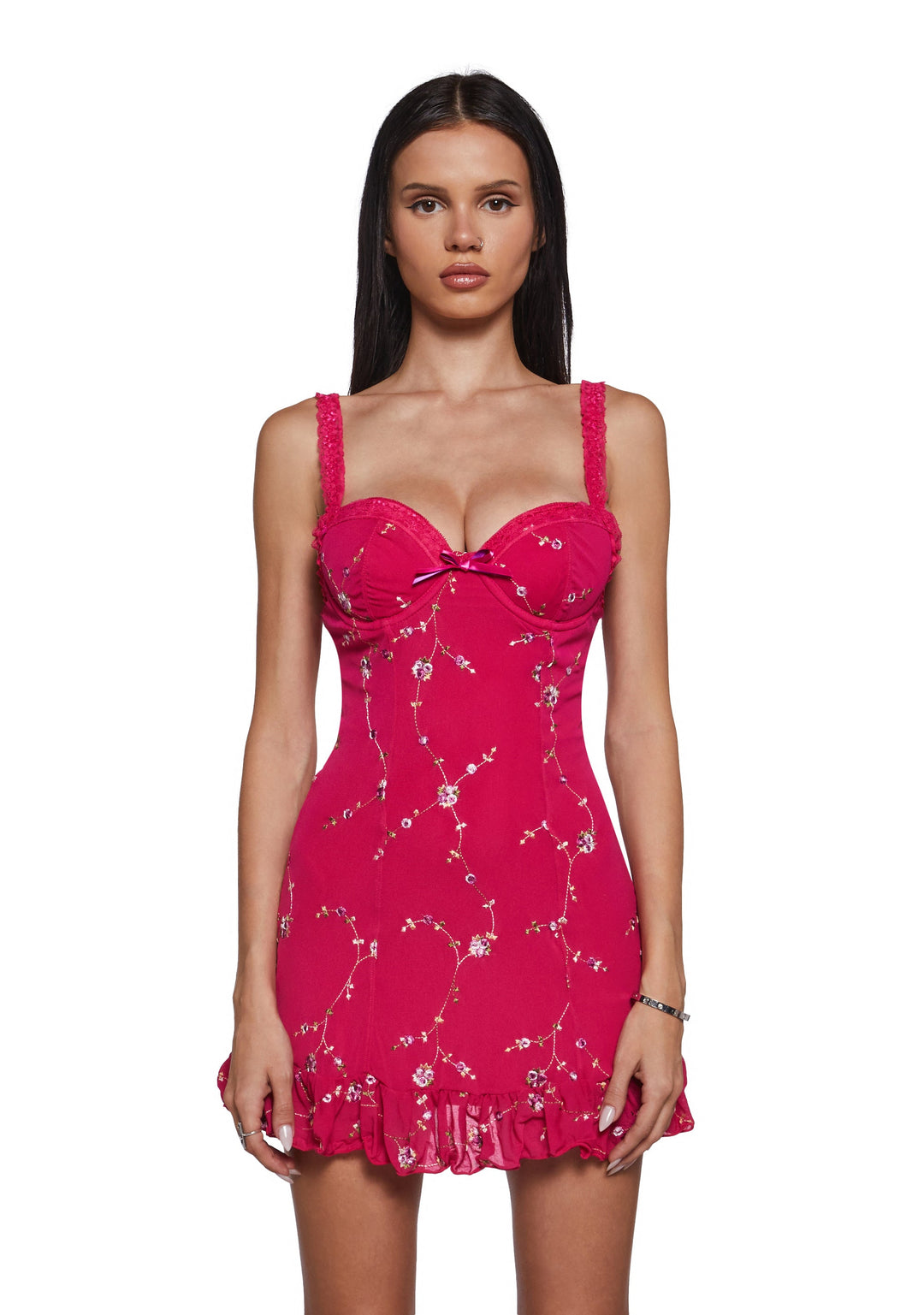 Sugar Thrillz Embroidered Floral Mesh Slip Dress - Black