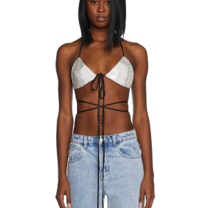 Poster Grl Rhinestone Wrap Bra Bikini Strappy Silver Black