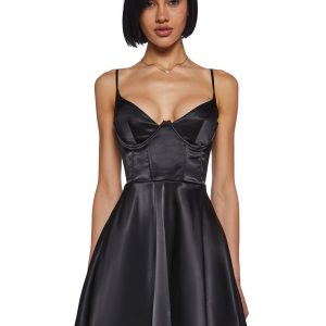Poster Grl Corset Mini Dress Satin Sleeveless Fit N' Flare Black