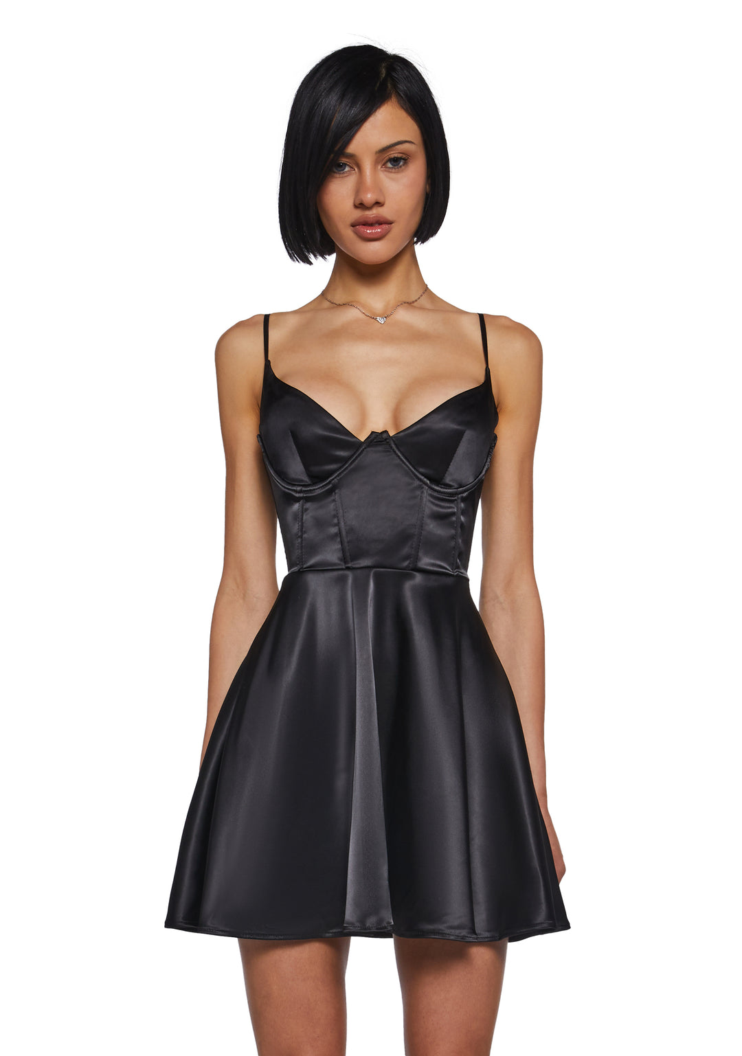 Poster Grl Corset Mini Dress Satin Sleeveless Fit N' Flare Black