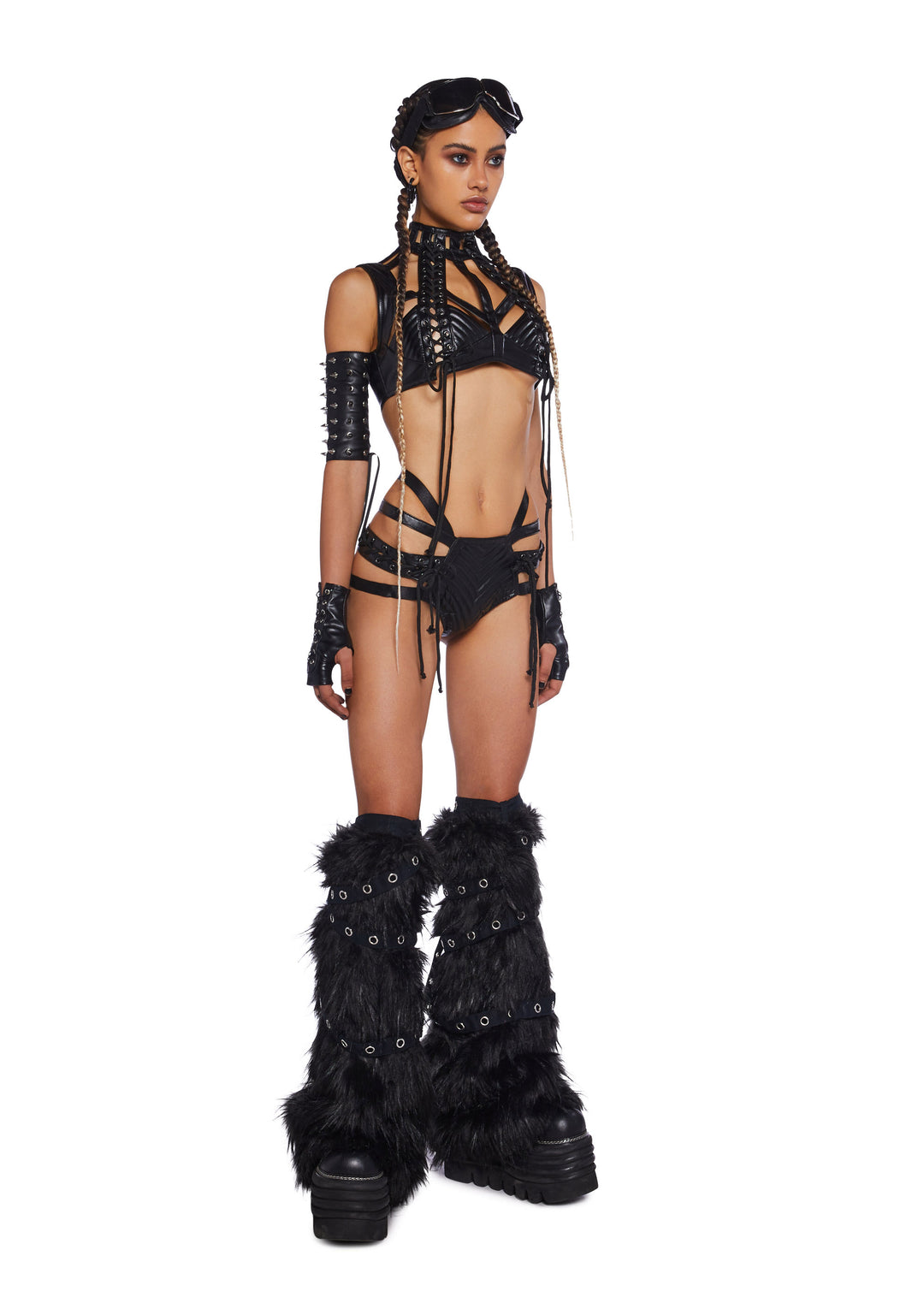 Club Exx Cut Out Lace Up Harness Bra Top - Black - Image 2