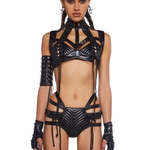 Club Exx Cut Out Lace Up Harness Bra Top - Black