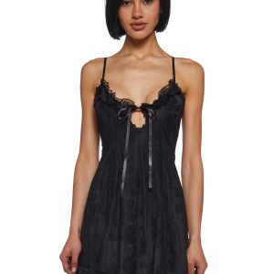 Widow Sheer Lace Babydoll Dress - Black