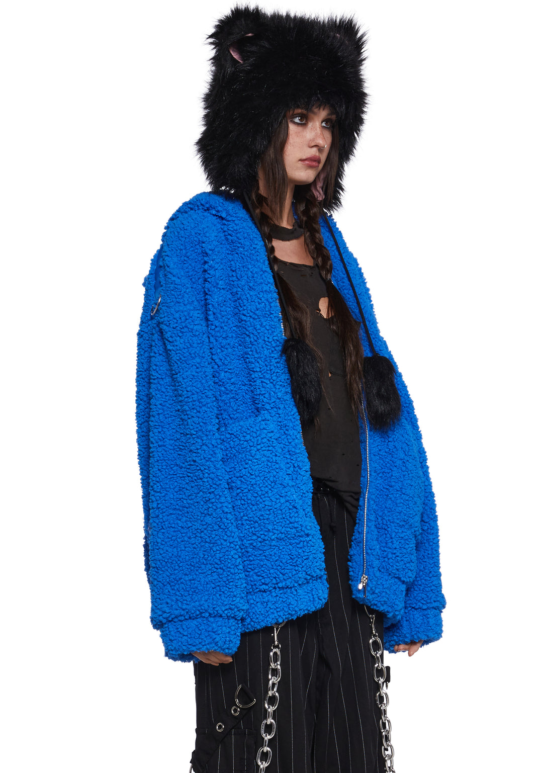Current Mood Popcorn Teddy Hooded Sherpa Jacket Zip Up Sky Blue - Image 3