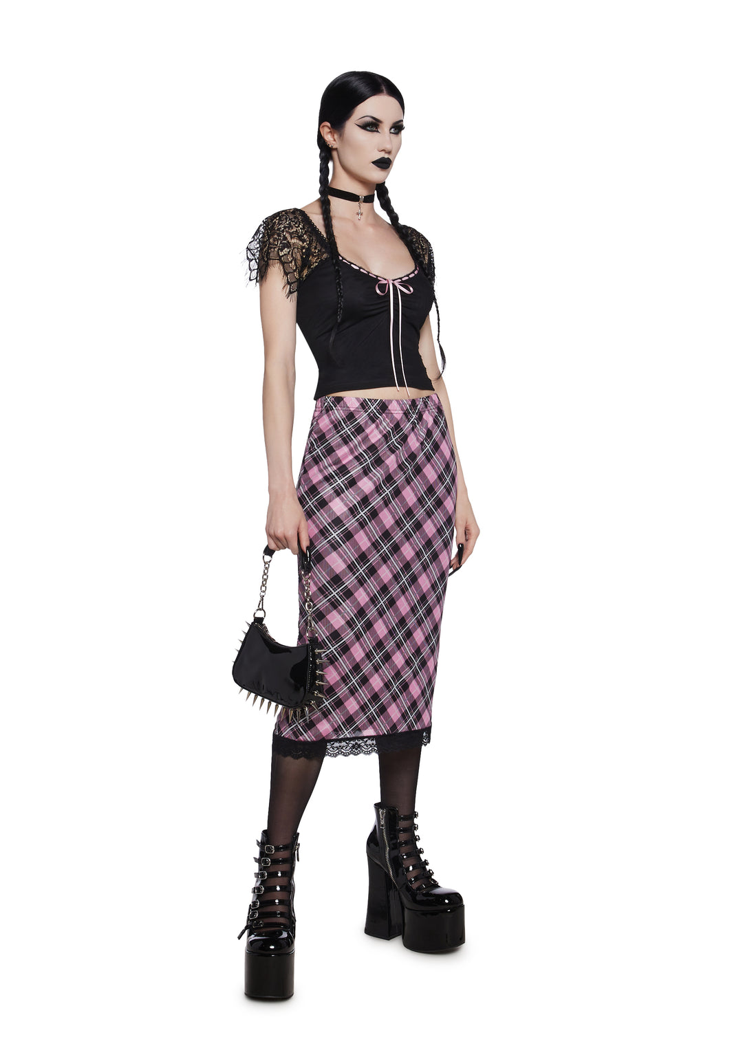 Widow Lace Cap Sleeve Mesh Crop Top - Black - Image 2