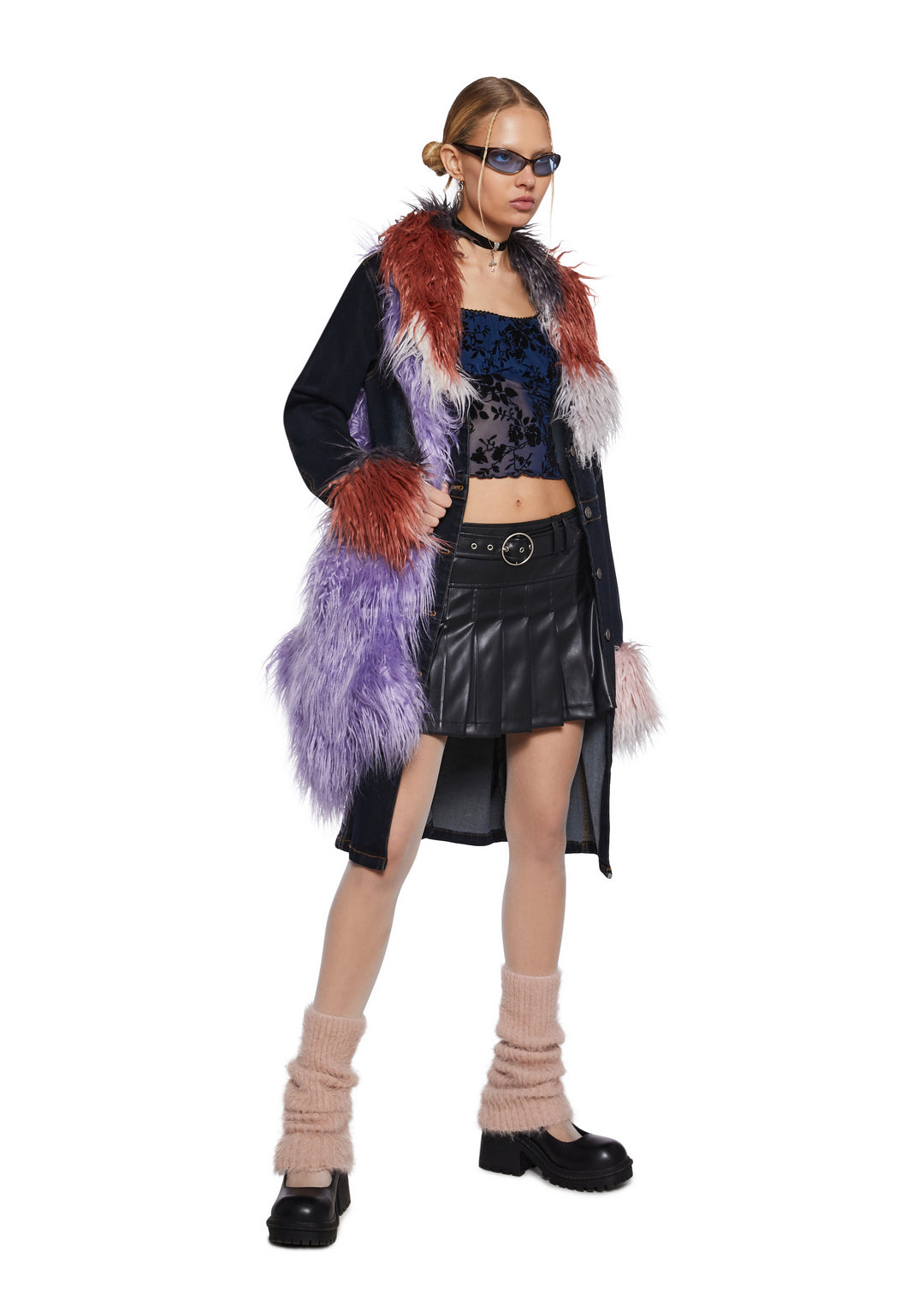 Delia's Velvet Flock Floral Square Neck Crop Top - Navy Blue - Image 2