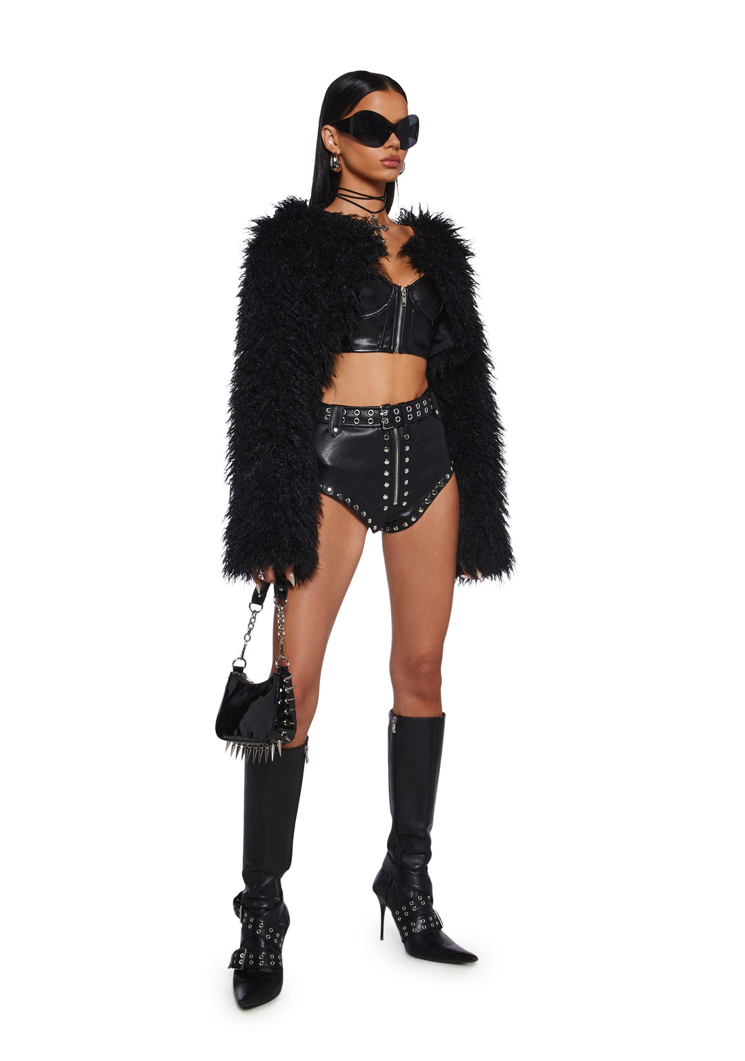 Current Mood Biker Faux Leather Hot Shorts - Black - Image 2