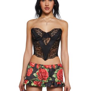 Current Mood V Seam Lace Strapless Bustier - Black
