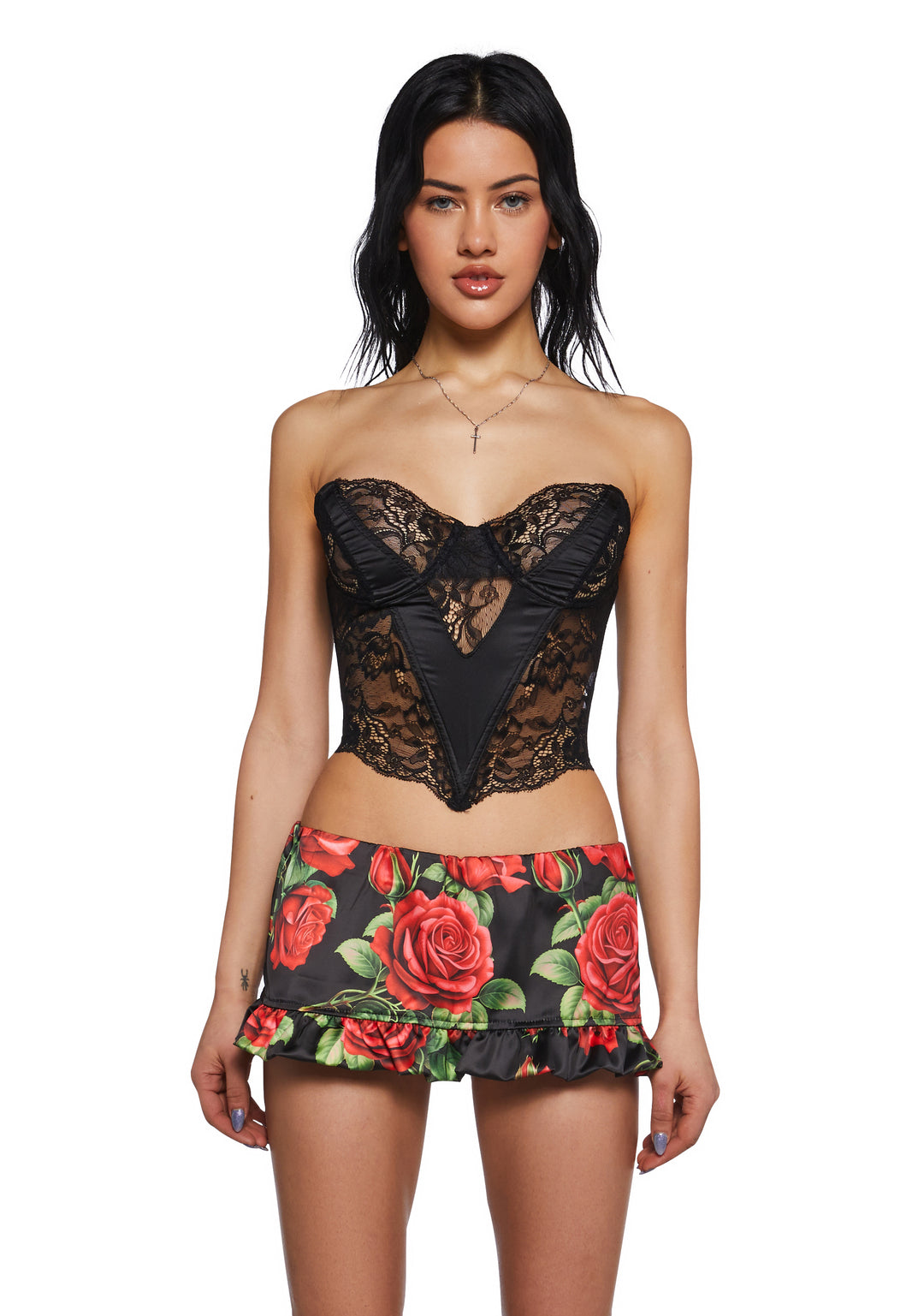 Current Mood V Seam Lace Strapless Bustier - Black