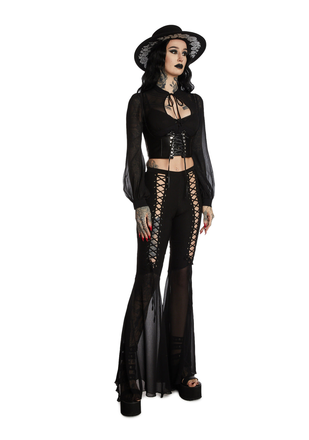 Widow Faux Leather Underboob Corset - Black - Image 4