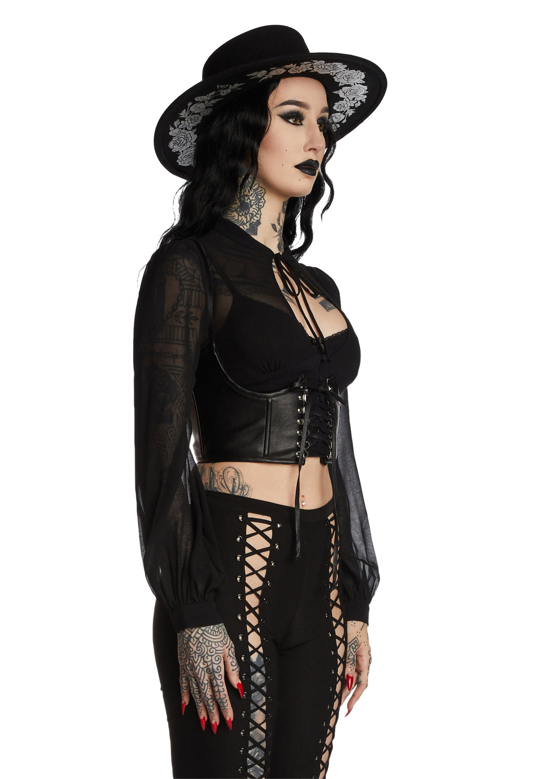 Widow Faux Leather Underboob Corset - Black - Image 3