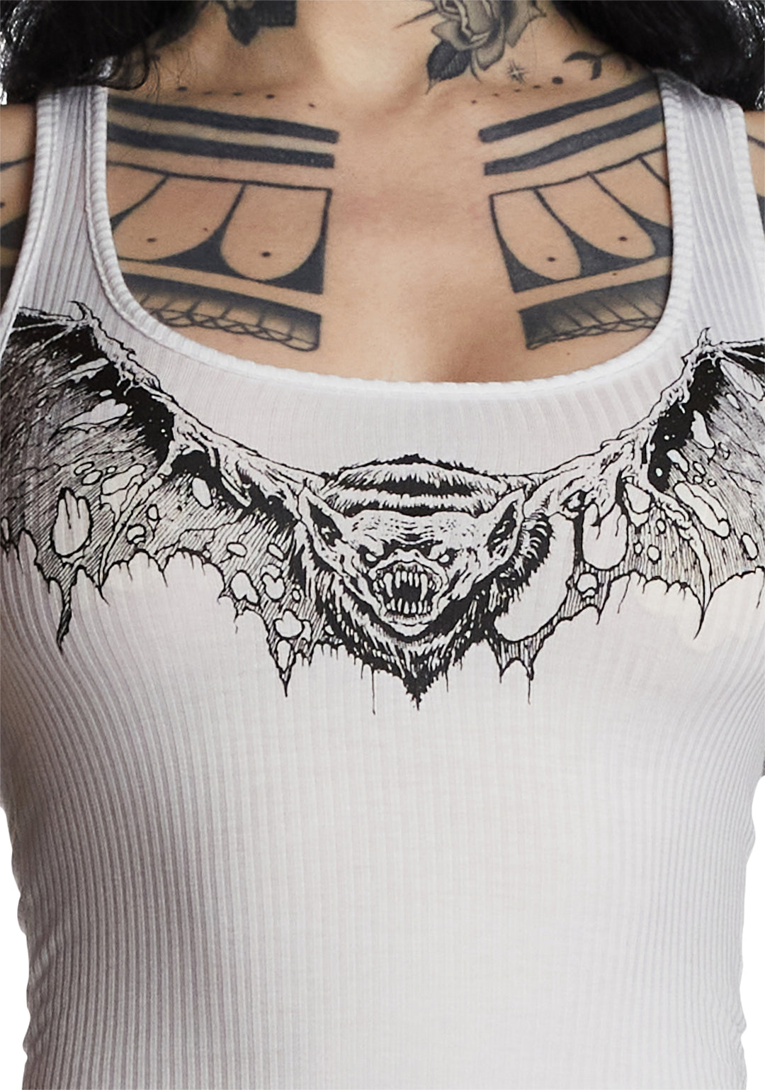 Widow Goth Bat Graphic Tank Crop Top - White - Image 5