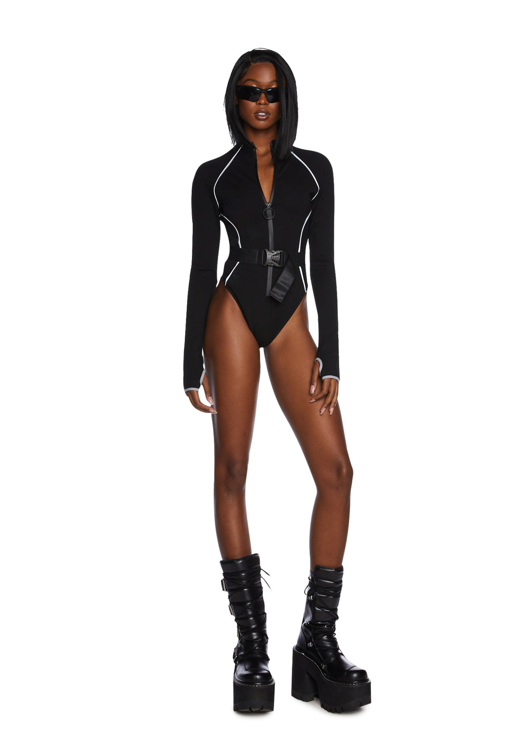 Poster Grl Sporty Mesh Panel Bodysuit - Reflective Black - Image 2