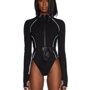 Poster Grl Sporty Mesh Panel Bodysuit - Reflective Black