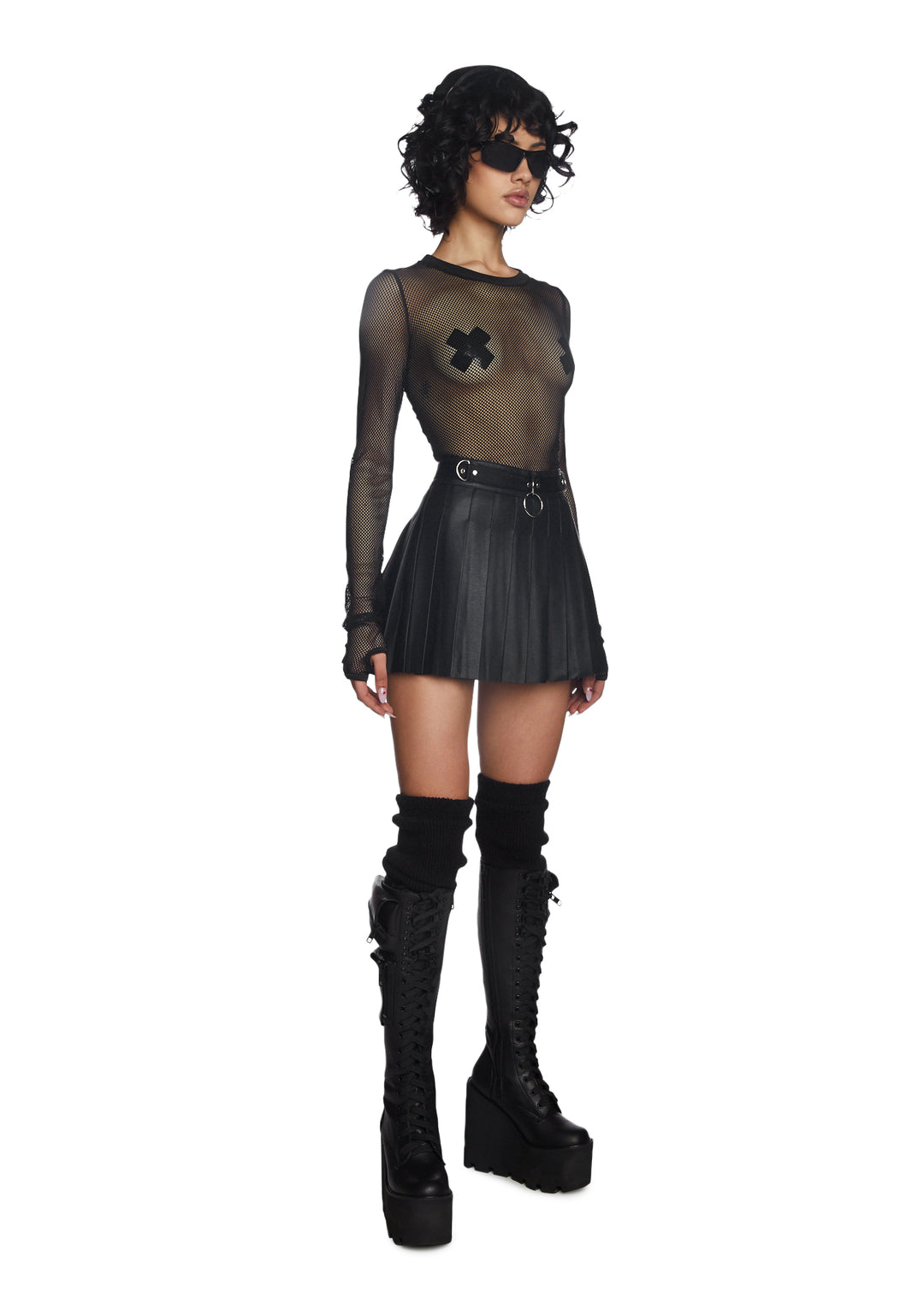 Current Mood Extra Short Pleated Vegan Leather Mini Skirt - Black - Image 3