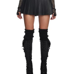 Current Mood Extra Short Pleated Vegan Leather Mini Skirt - Black