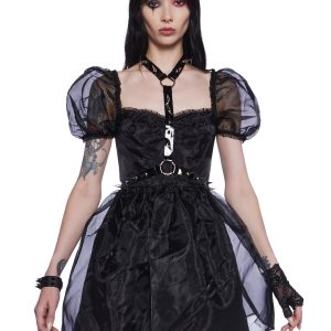 Widow Spiked Harness Babydoll Dress - Black