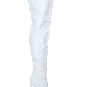 Pleaser Courtly 3015 Glitter Thigh High Boots - Silver Holo