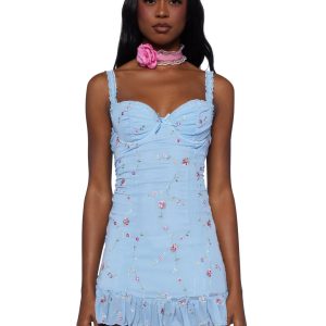 Sugar Thrillz Embroidered Floral Mesh Slip Dress - Black