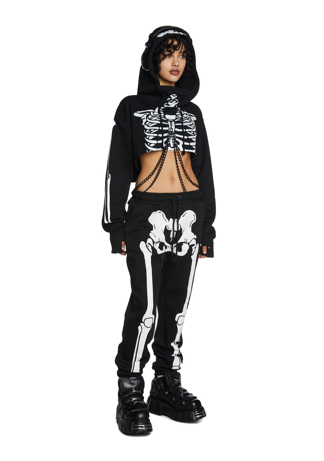 Trickz N Treatz Skeleton Print Jogger Sweatpants - Black - Image 2