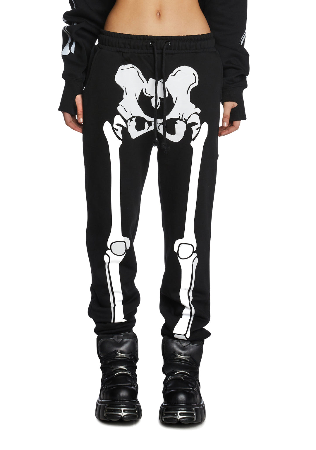 Trickz N Treatz Skeleton Print Jogger Sweatpants - Black