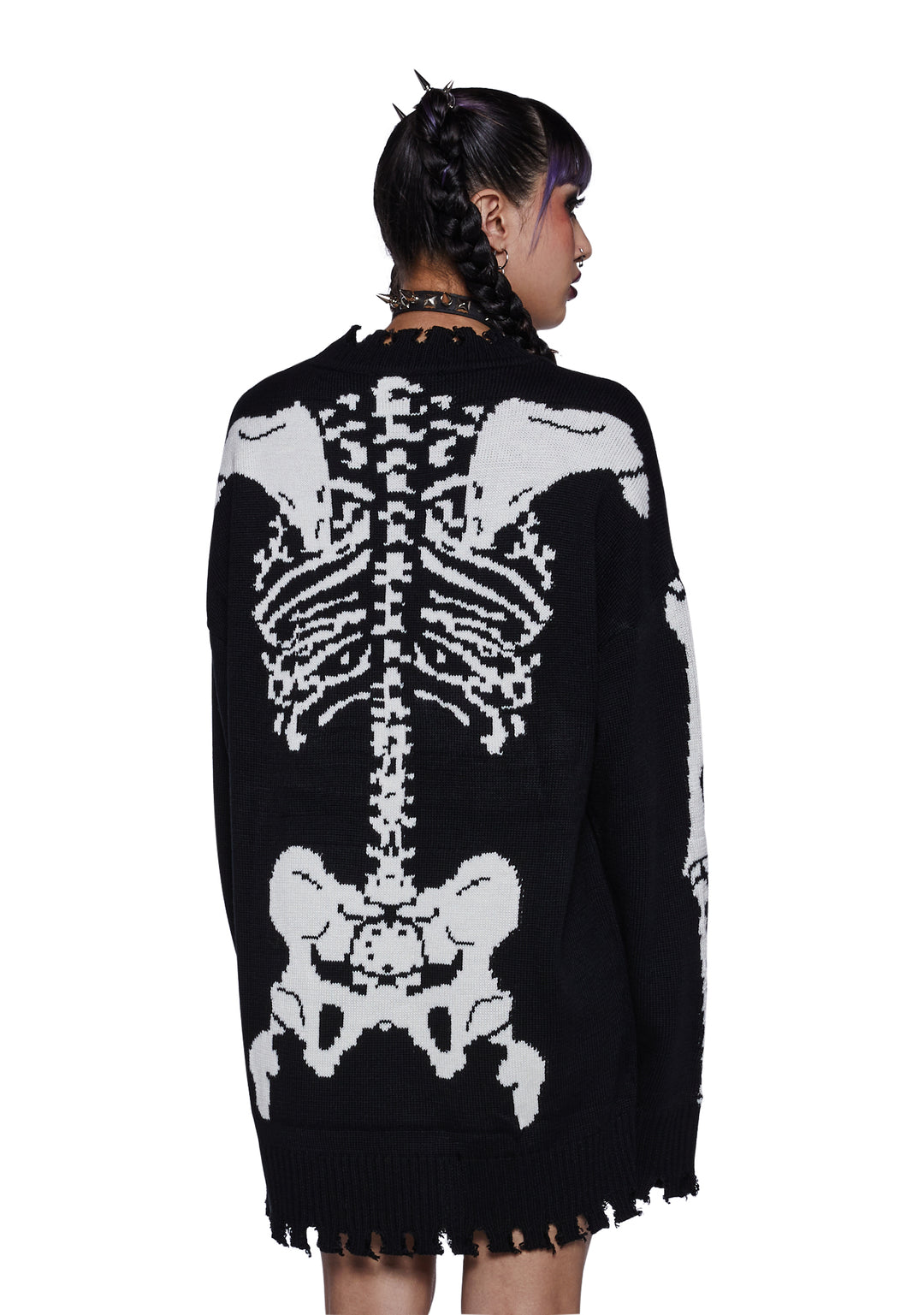 Trickz N Treatz Skeleton Distressed Oversized Sweater - Black/White - Image 4