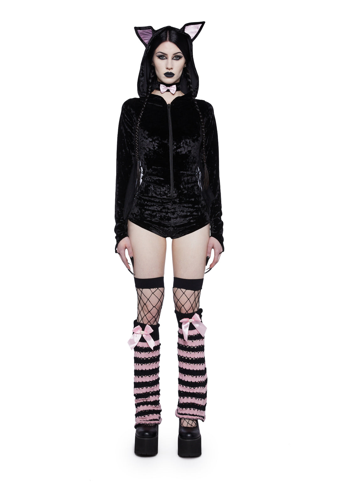 Bat Wing Sexy Womans Halloween Costume Bodysuit - Black - Image 5