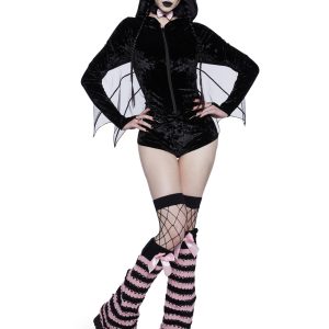 Bat Wing Sexy Womans Halloween Costume Bodysuit - Black