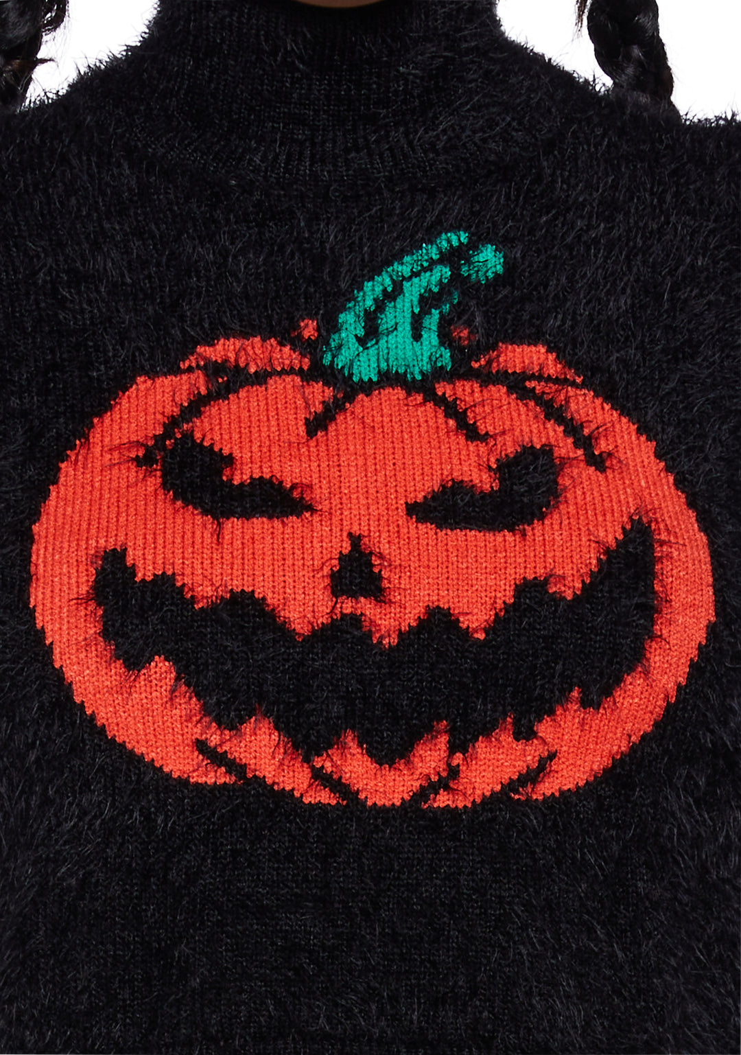 Trickz N Treatz Fuzzy Pumpkin Crop Sweater - Black - Image 5