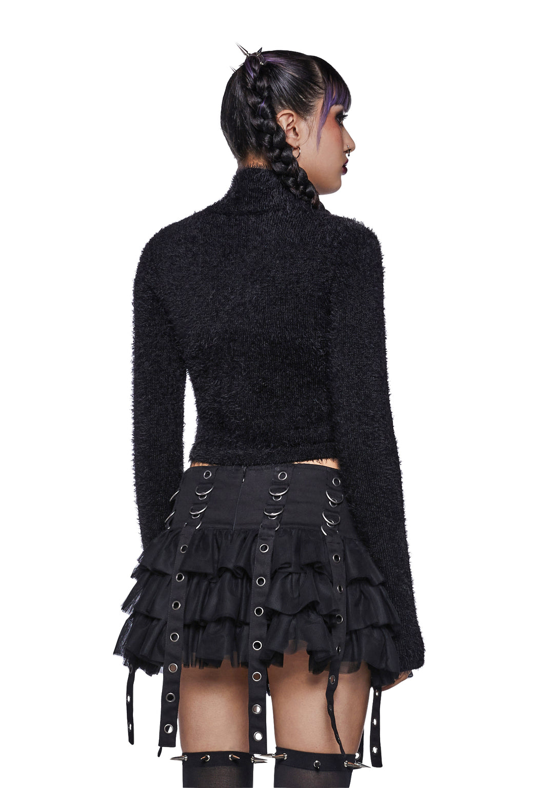 Trickz N Treatz Fuzzy Pumpkin Crop Sweater - Black - Image 3