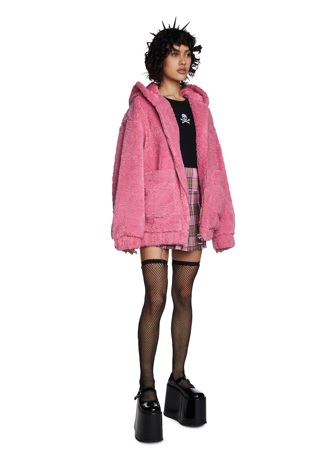Current Mood Oversized Hooded Sherpa Jacket - Pink - Image 3