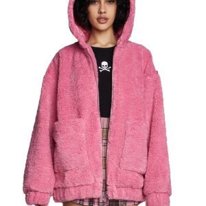 Current Mood Oversized Hooded Sherpa Jacket - Pink