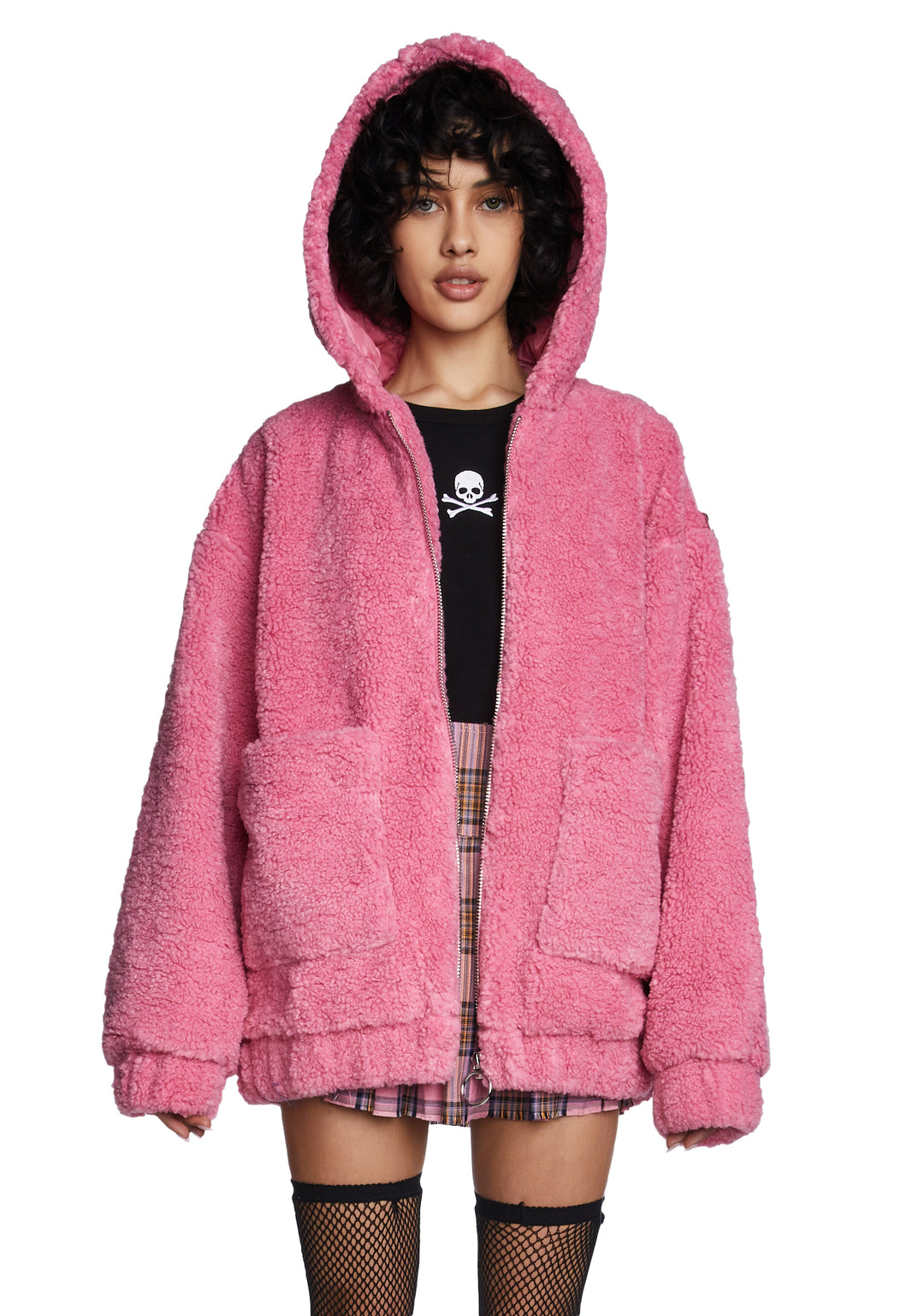 Current Mood Oversized Hooded Sherpa Jacket - Pink