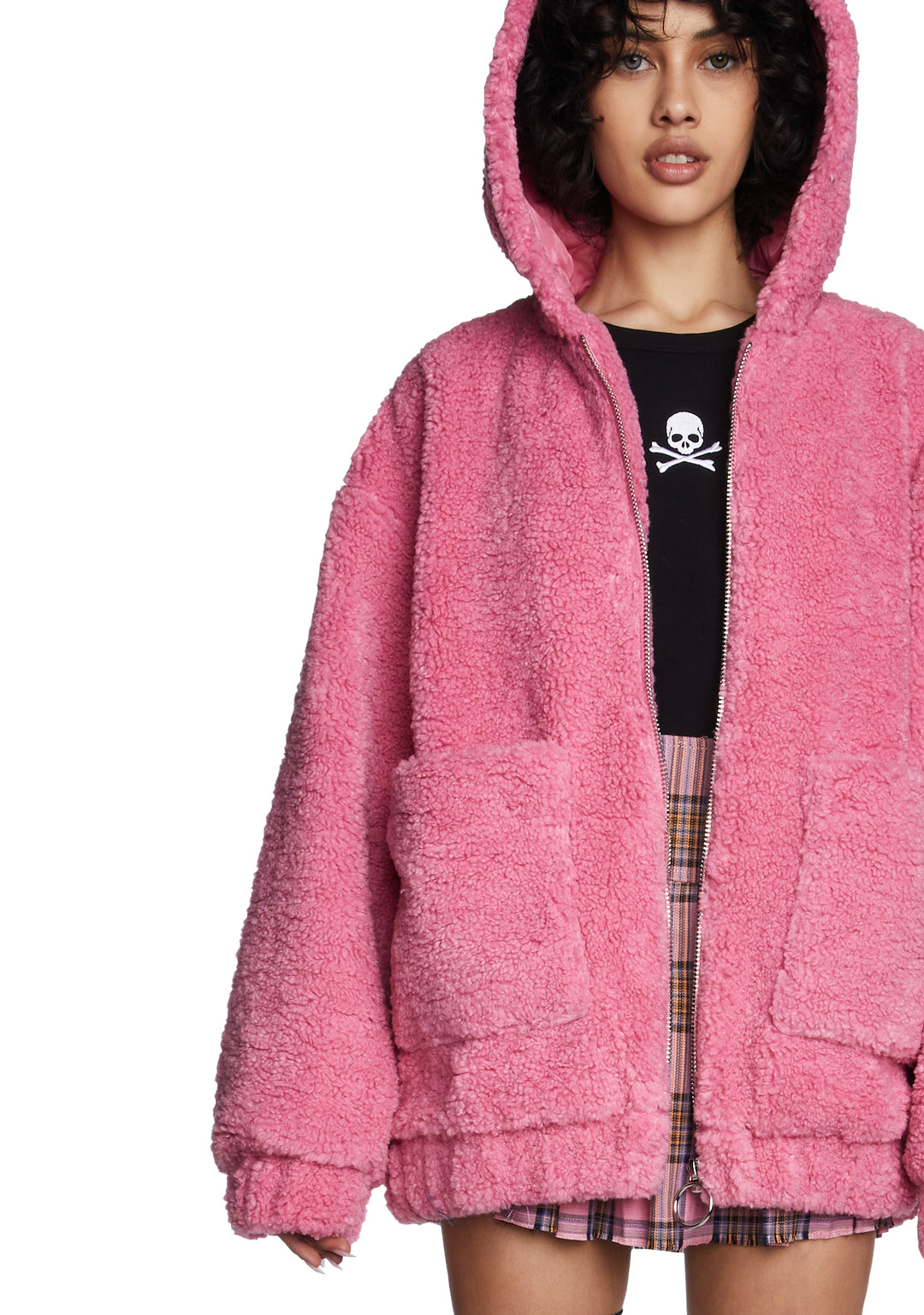 Current Mood Oversized Hooded Sherpa Jacket - Pink - Image 6